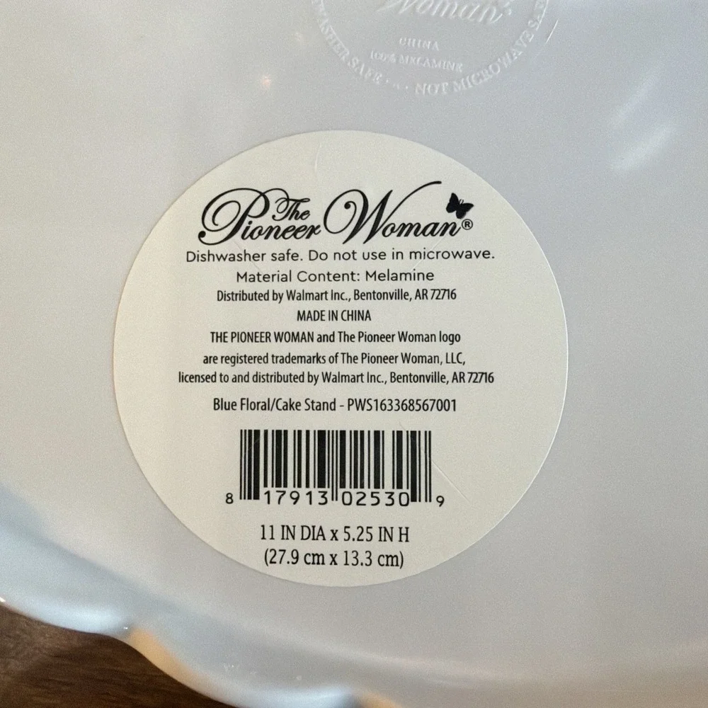The Pioneer Woman Floral Scalloped Cake Stand w/ Blue Base, Holidays Birthdays